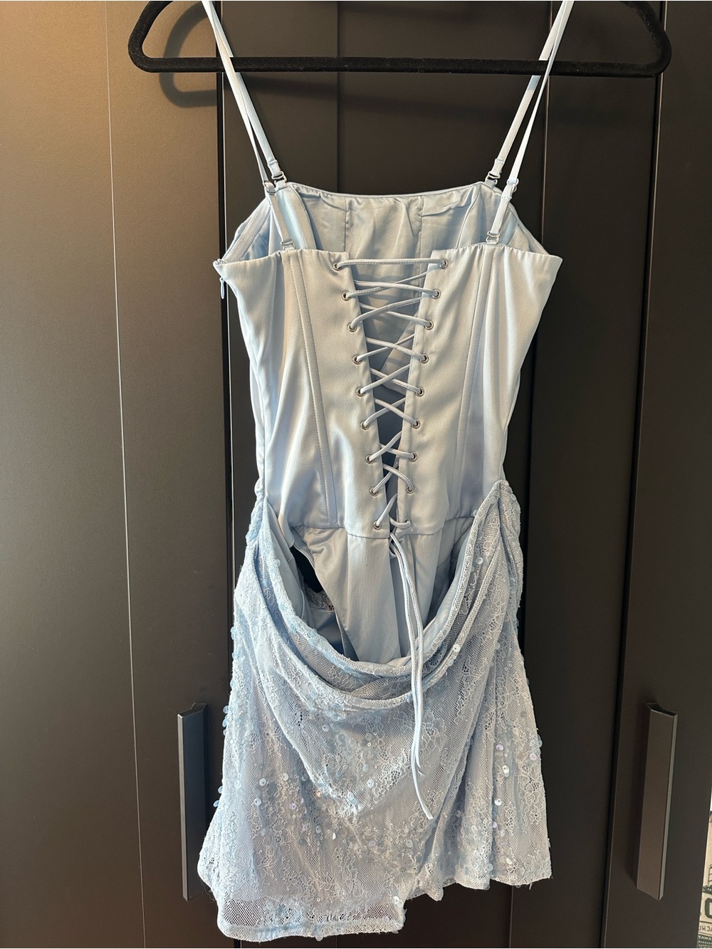 Oh Polly Light Blue Lace & Sequin Mini Dress - Picture 9 of 12